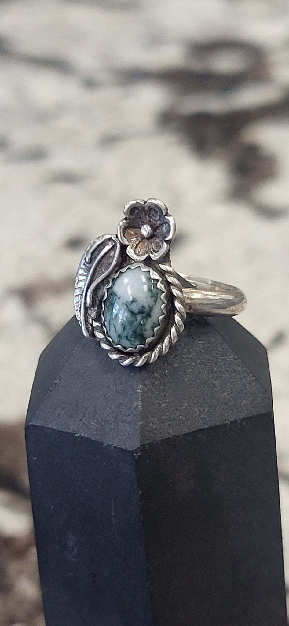 Tree Agate Flower Ring