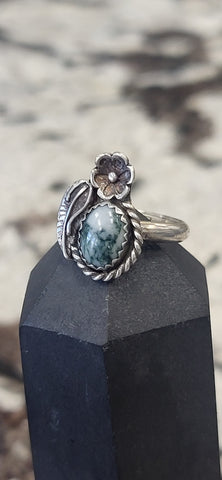 Tree Agate Flower Ring