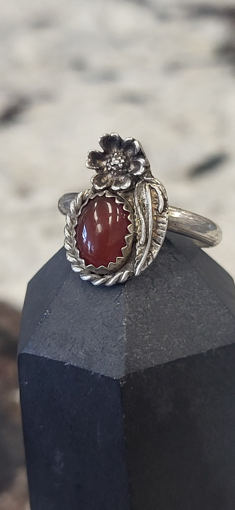 Carnelian Flower Ring