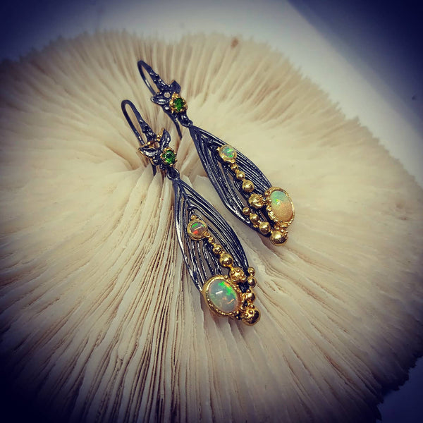 Opal And Chrome Diopside Earrings