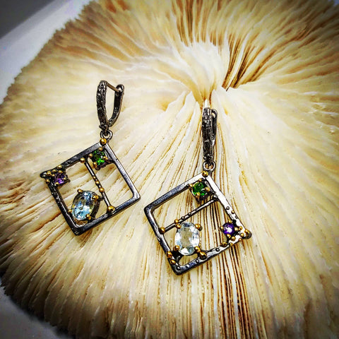 Topaz and Chrome Diopside (Diamond Shape) Earrings